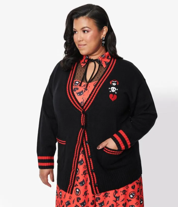 Emily The Strange X Black and Red Long Cardigan Clothing Unique Vintage Sweaters and Cardigans Emily The Strange X Black and Red Long Cardigan Clothing Unique Vintage Sweaters and Cardigans