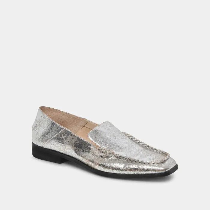 Flats and Loafers Shop Dolce Vita Beny Flats Silver Distressed Leather Silver Leather Flats For Women Silver Distressed Leather