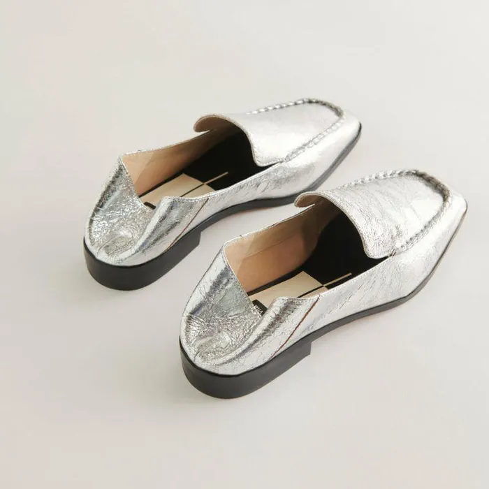 Flats and Loafers Shop Dolce Vita Beny Flats Silver Distressed Leather Silver Leather Flats For Women Silver Distressed Leather