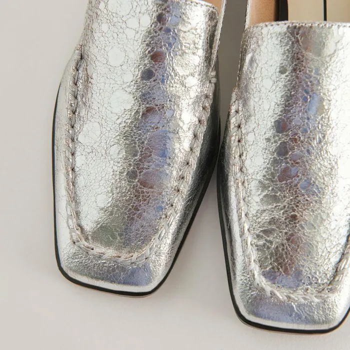 Flats and Loafers Shop Dolce Vita Beny Flats Silver Distressed Leather Silver Leather Flats For Women Silver Distressed Leather