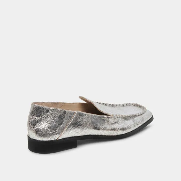 Flats and Loafers Shop Dolce Vita Beny Flats Silver Distressed Leather Silver Leather Flats For Women Silver Distressed Leather