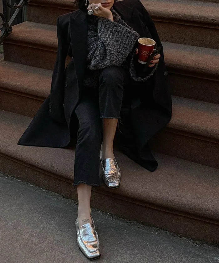 Flats and Loafers Shop Dolce Vita Beny Flats Silver Distressed Leather Silver Leather Flats For Women Silver Distressed Leather
