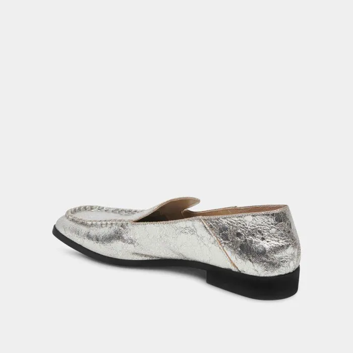 Flats and Loafers Shop Dolce Vita Beny Flats Silver Distressed Leather Silver Leather Flats For Women Silver Distressed Leather