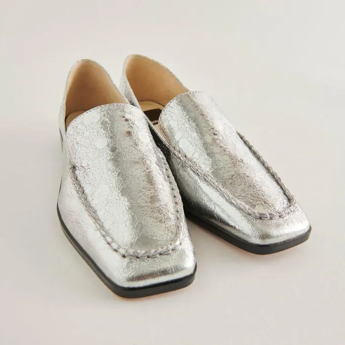 Flats and Loafers Shop Dolce Vita Beny Flats Silver Distressed Leather Silver Leather Flats For Women Silver Distressed Leather