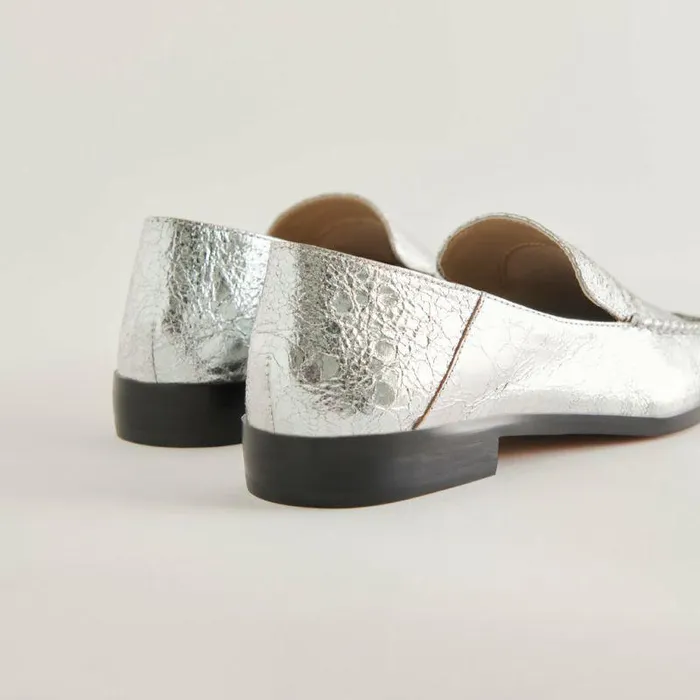 Flats and Loafers Shop Dolce Vita Beny Flats Silver Distressed Leather Silver Leather Flats For Women Silver Distressed Leather