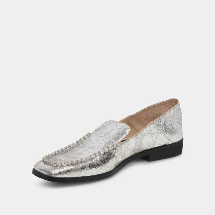 Flats and Loafers Shop Dolce Vita Beny Flats Silver Distressed Leather Silver Leather Flats For Women Silver Distressed Leather