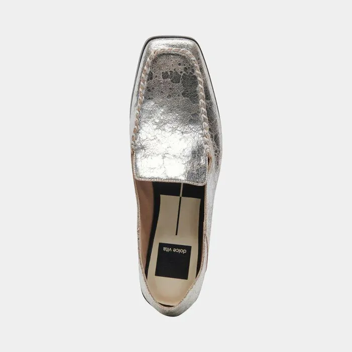 Flats and Loafers Shop Dolce Vita Beny Flats Silver Distressed Leather Silver Leather Flats For Women Silver Distressed Leather
