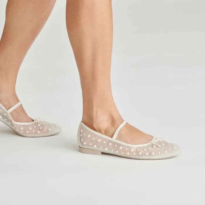 Flats and Loafers Shop Dolce Vita Cadel Pearl Ballet Flats Ivory Mesh Ivory Mesh