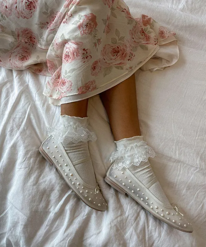 Flats and Loafers Shop Dolce Vita Cadel Pearl Ballet Flats Ivory Mesh Ivory Mesh