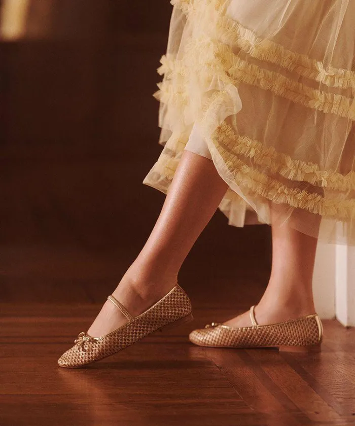 Flats and Loafers Shop Dolce Vita Carin Raffia Ballet Flats Gold Raffia Gold Raffia