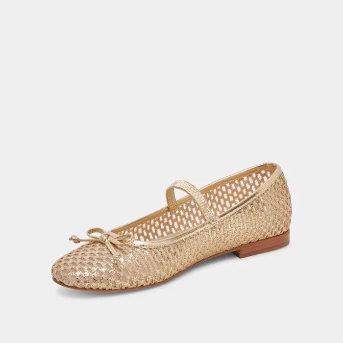 Flats and Loafers Shop Dolce Vita Carin Raffia Ballet Flats Gold Raffia Gold Raffia