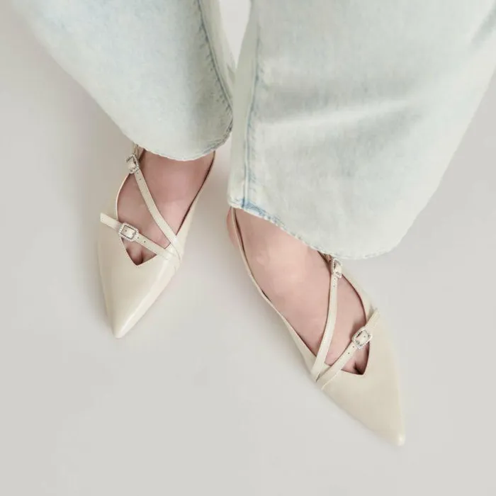 Flats and Loafers Shop Dolce Vita Pamla Pearl Flats Ivory Crinkle Patent Ivory Crinkle Patent