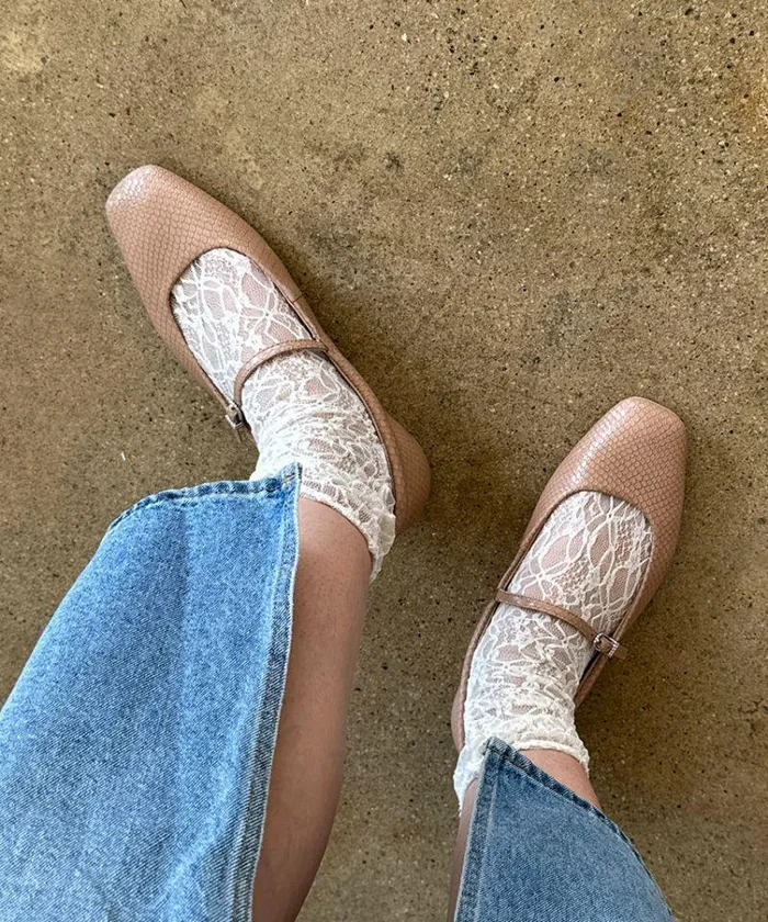 Flats and Loafers Shop Dolce Vita Reyes Ballet Flats Toffee Snake Embossed Snake Ballet Flats Toffee Snake Embossed