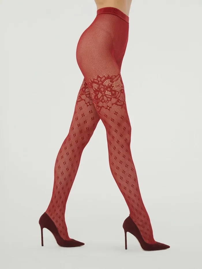 Fleur Net Tights Soft Cherry Women Wolford Tights