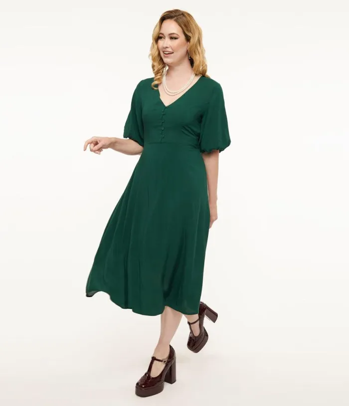 Forest Green Midi Dress Dresses Unique Vintage Midi