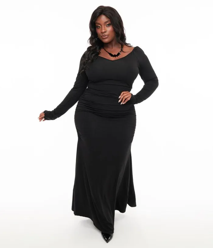 Foxblood Black Morticia Maxi Dress DressesPlus Unique Vintage Midi and Maxi