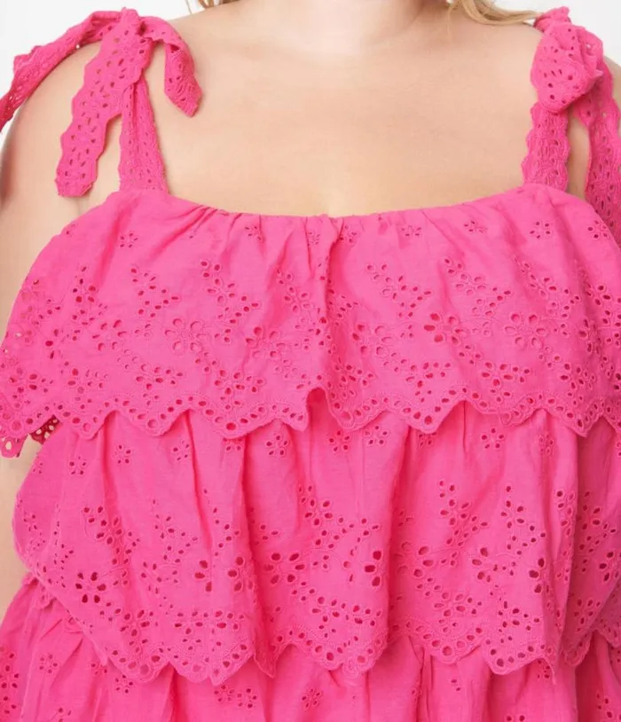 Fuchsia Tiered Eyelet Blouse Clothing Unique Vintage Blouses