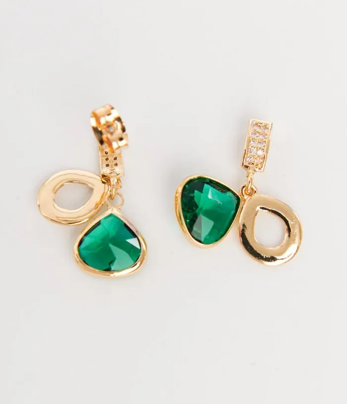 Gold and Emerald Green Rhinestone Drop Earrings Accessories Unique Vintage Earrings