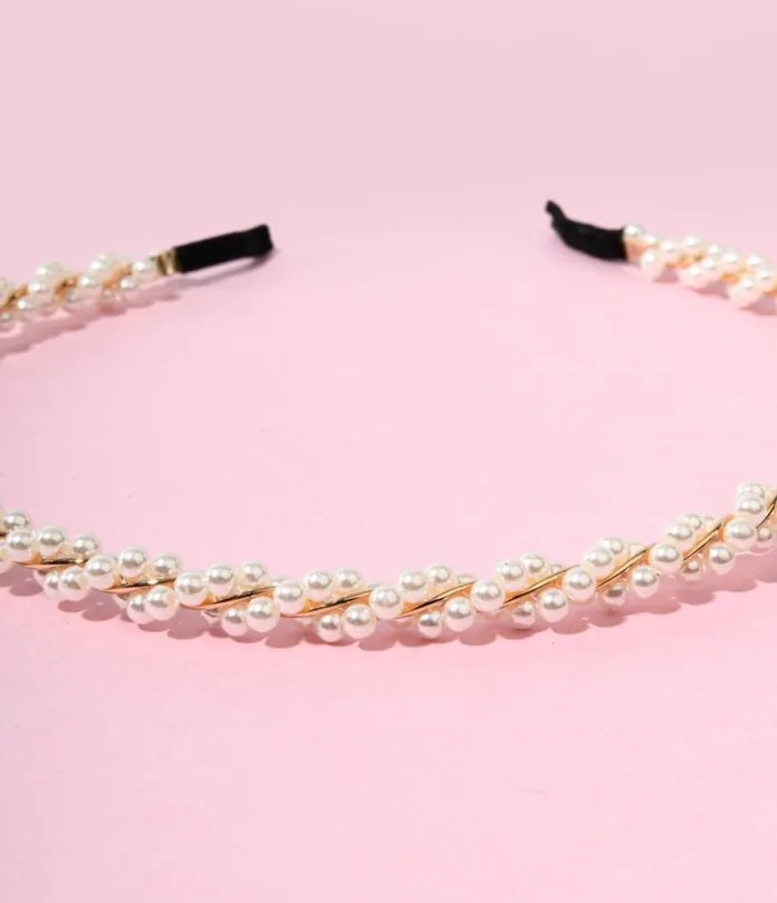 Gold and Faux Pearl Twisted Vine Thin Headband Accessories Unique Vintage Headbands