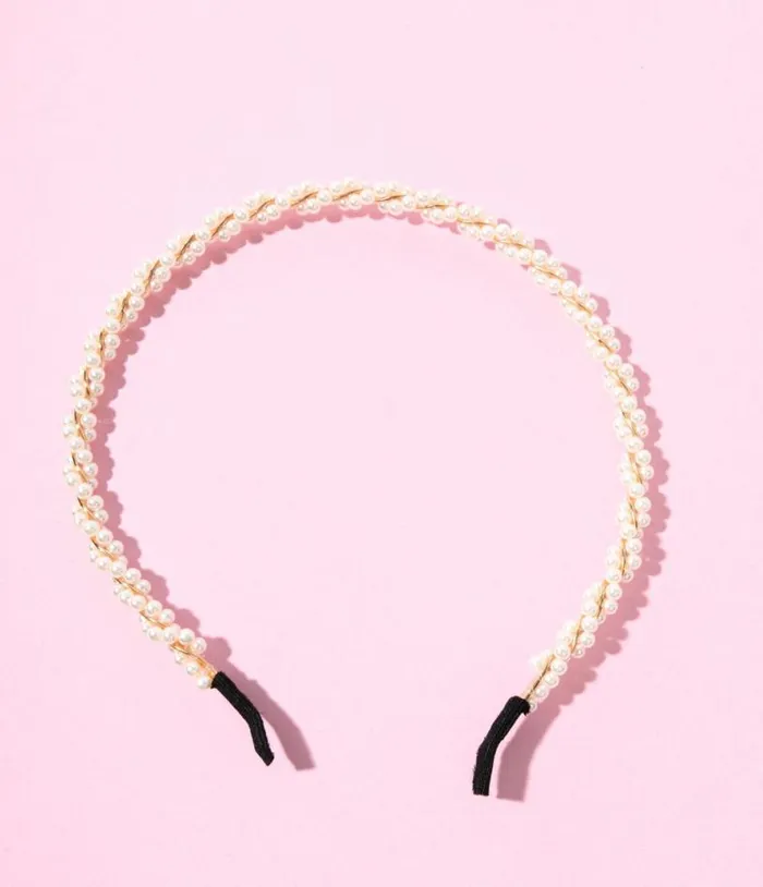 Gold and Faux Pearl Twisted Vine Thin Headband Accessories Unique Vintage Headbands