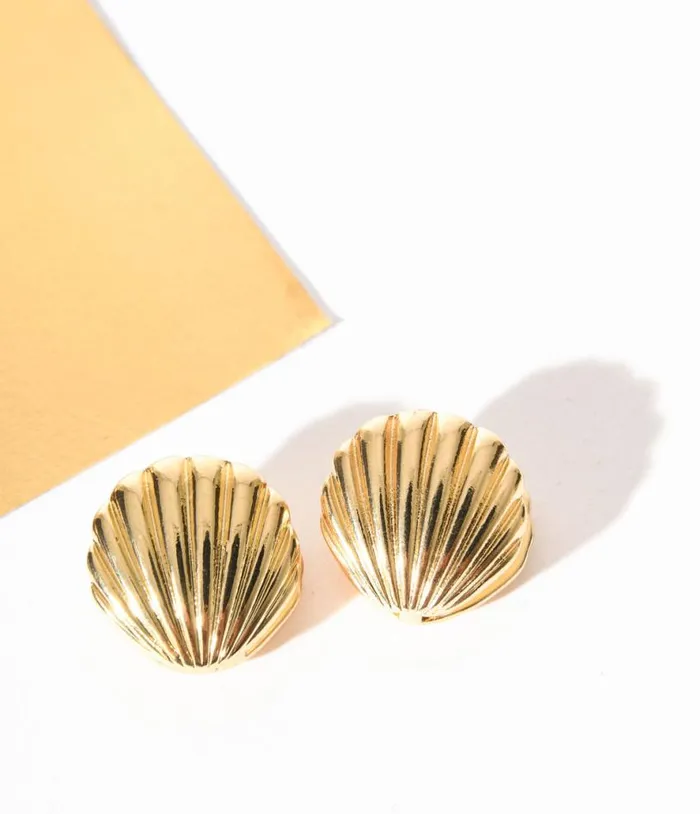 Gold Clam Shell Earrings Accessories Unique Vintage Earrings