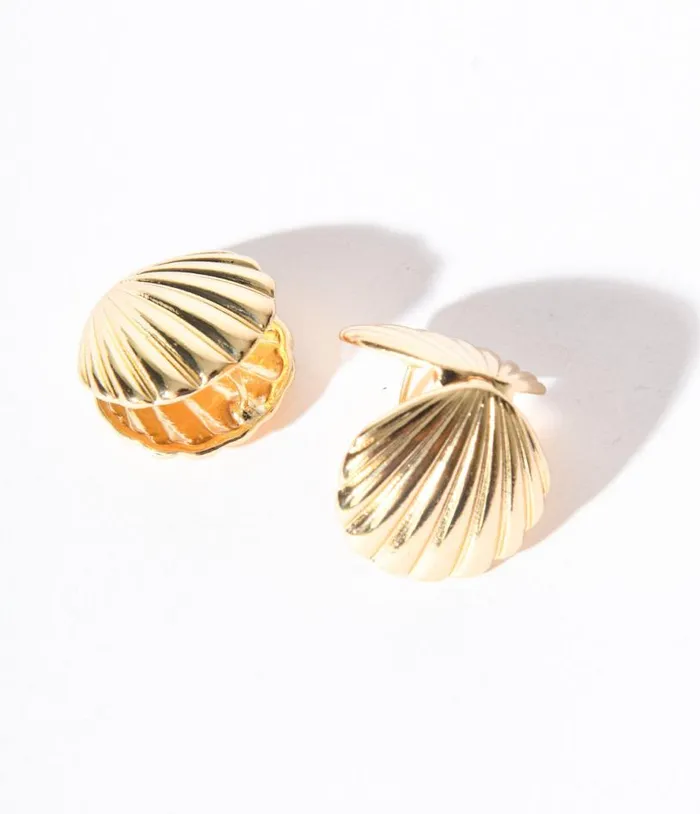 Gold Clam Shell Earrings Accessories Unique Vintage Earrings
