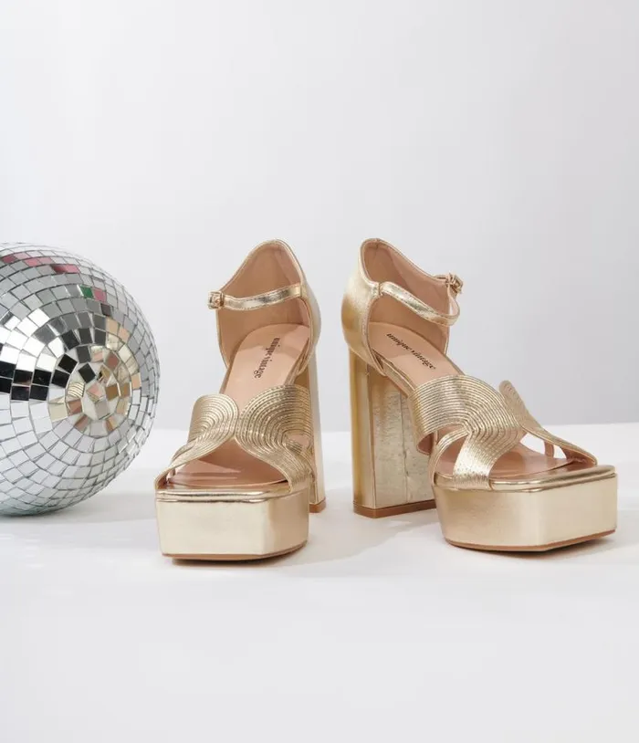 Gold Deco Platform Heels Shoes Unique Vintage Heels