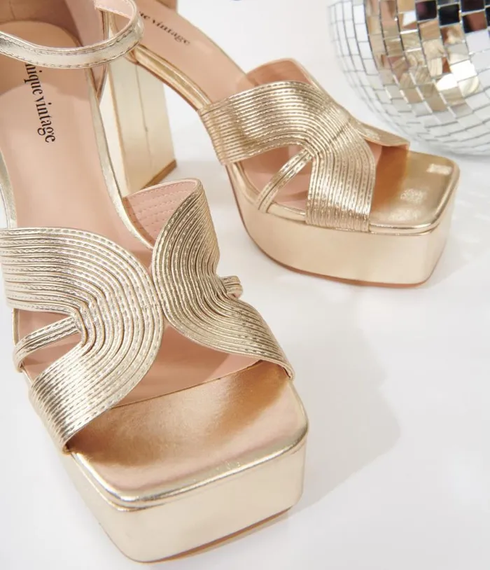 Gold Deco Platform Heels Shoes Unique Vintage Heels