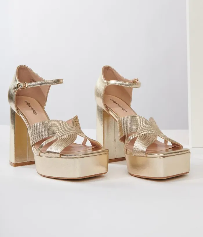 Gold Deco Platform Heels Shoes Unique Vintage Heels