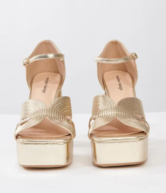 Gold Deco Platform Heels Shoes Unique Vintage Heels