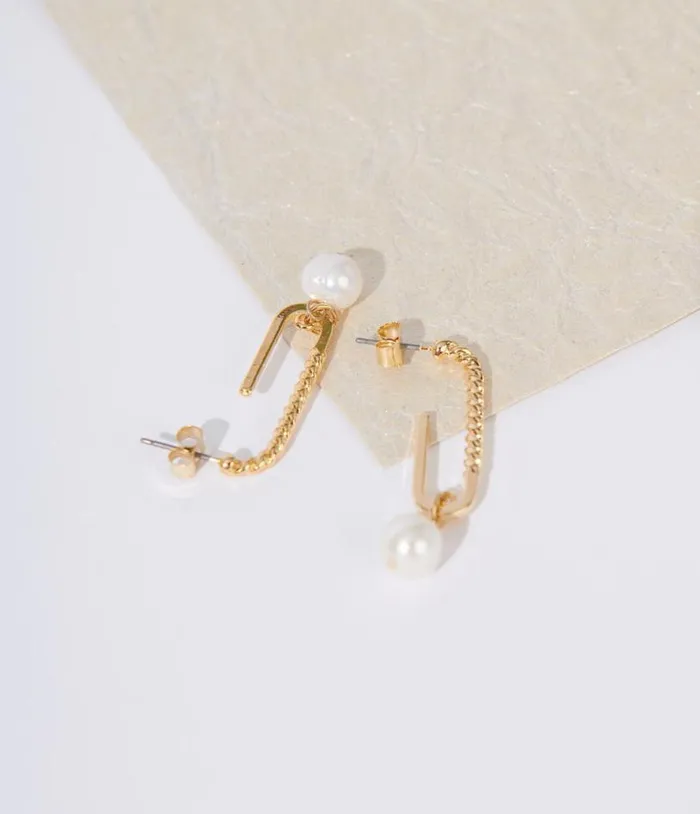 Gold Oval Pearl Drop Earrings Accessories Unique Vintage Earrings