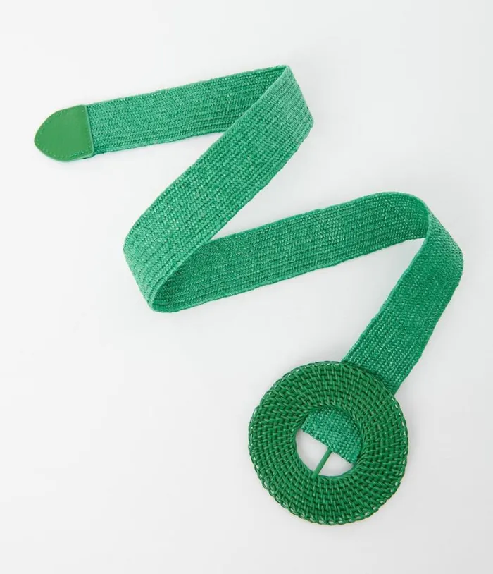 Green Circle Buckle Woven Belt Accessories Unique Vintage Belts