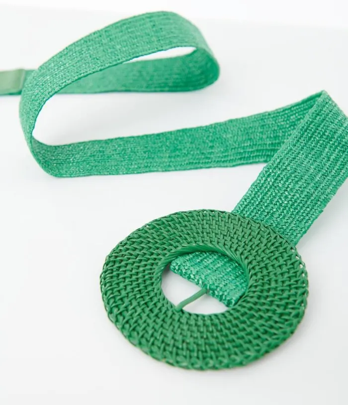 Green Circle Buckle Woven Belt Accessories Unique Vintage Belts