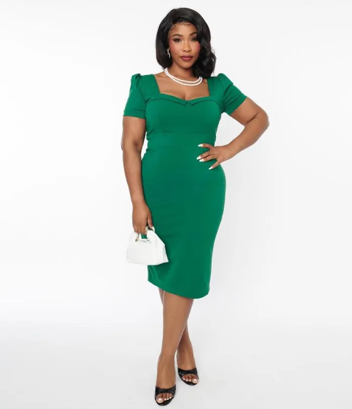 Green Doris Pencil Dress DressesPlus Unique Vintage Pencil