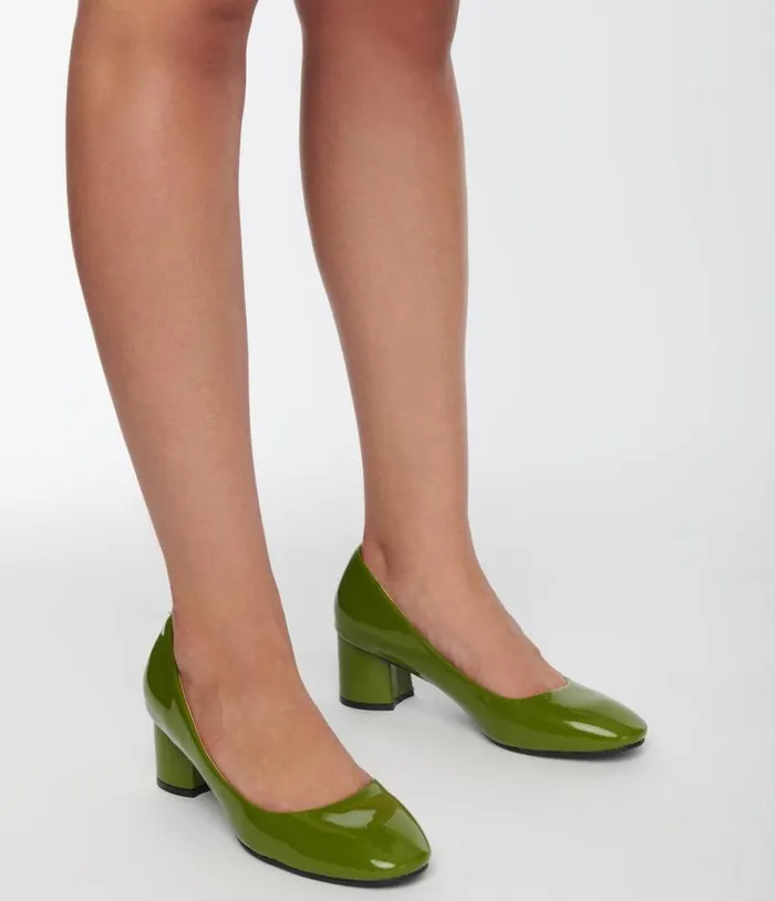 Green Patent Block Heels Shoes Unique Vintage Heels