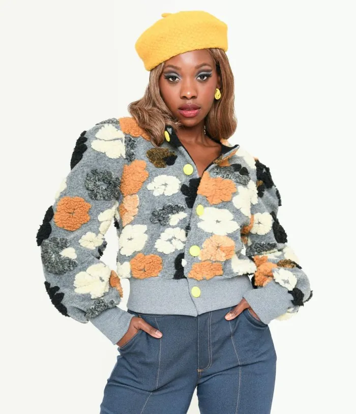 Grey and Multicolor Fluffy Floral Jacket Clothing Unique Vintage Coats and Jackets Grey and Multicolor Fluffy Floral Jacket Clothing Unique Vintage Coats and Jackets