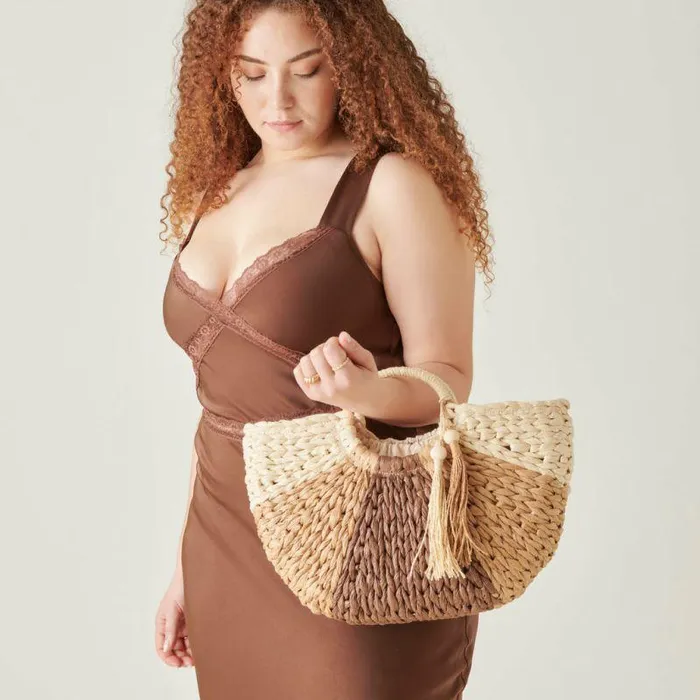 Handbags Shop Dolce Vita Estelle Handbag Brown Natural Raffia Brown Raffia Handbag Brown Natural Raffia