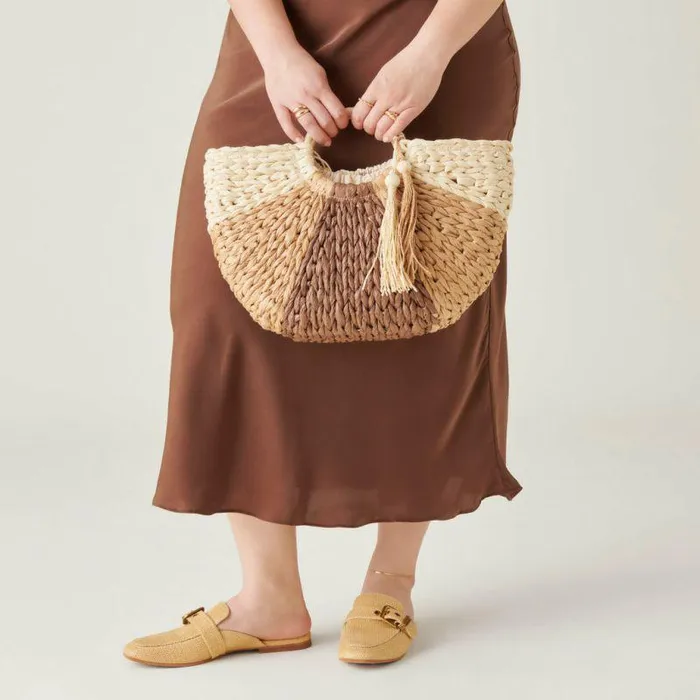 Handbags Shop Dolce Vita Estelle Handbag Brown Natural Raffia Brown Raffia Handbag Brown Natural Raffia