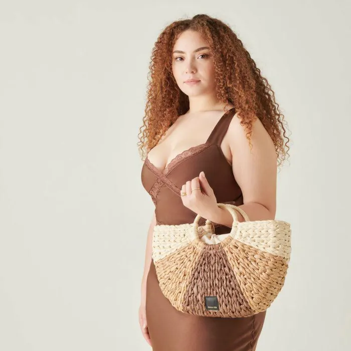 Handbags Shop Dolce Vita Estelle Handbag Brown Natural Raffia Brown Raffia Handbag Brown Natural Raffia