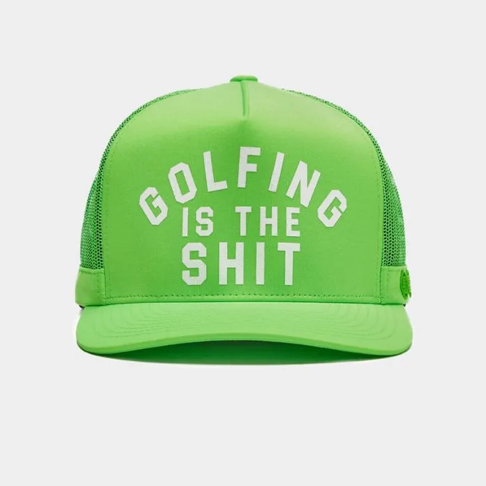 Hats Men GFORE GOLFING IS THE SHT INTERLOCK KNIT TRUCKER HAT Gecko