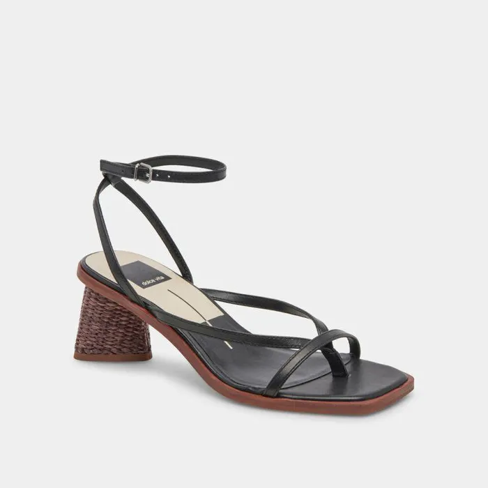 Heels Shop Dolce Vita Banita Wide Sandals Black Leather Leather Heels Black Leather