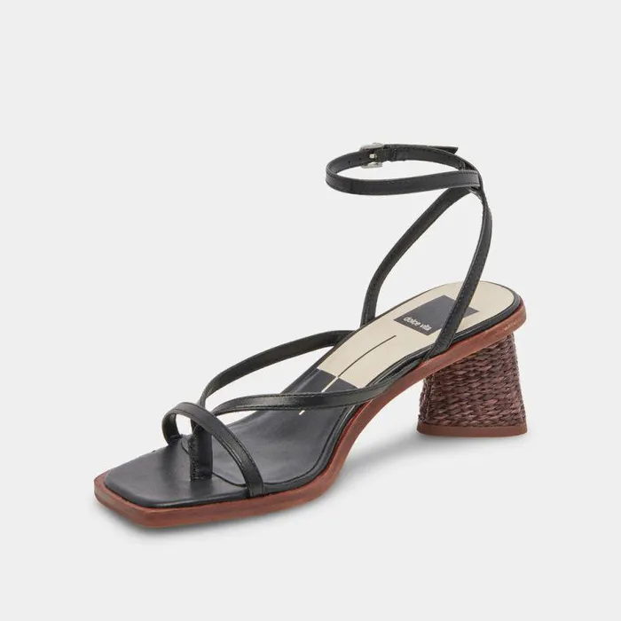 Heels Shop Dolce Vita Banita Wide Sandals Black Leather Leather Heels Black Leather