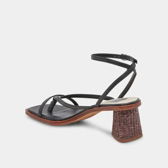 Heels Shop Dolce Vita Banita Wide Sandals Black Leather Leather Heels Black Leather