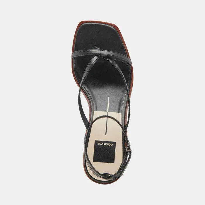 Heels Shop Dolce Vita Banita Wide Sandals Black Leather Leather Heels Black Leather