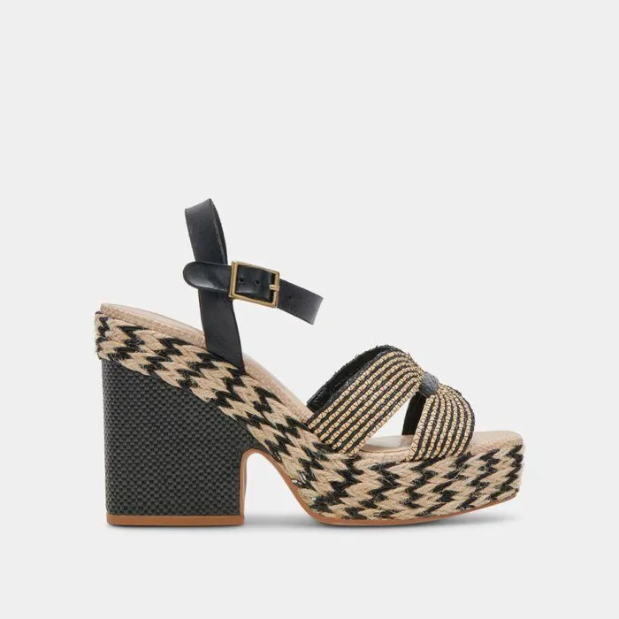 Heels Shop Dolce Vita Cale Heels Black Natural Raffia Black Natural Raffia