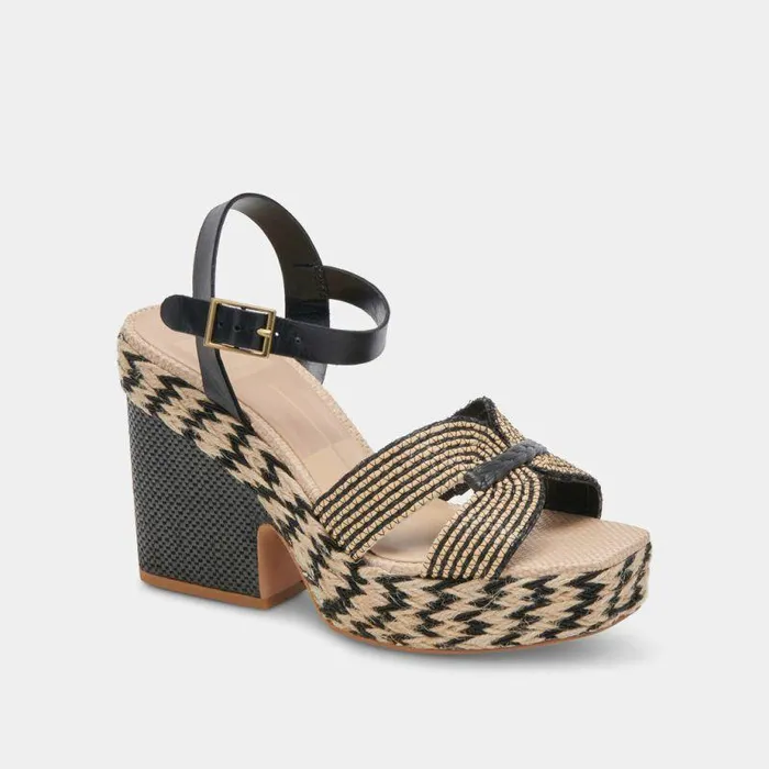 Heels Shop Dolce Vita Cale Heels Black Natural Raffia Black Natural Raffia