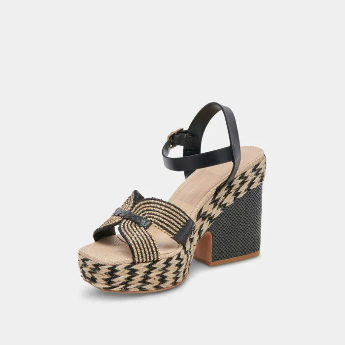 Heels Shop Dolce Vita Cale Heels Black Natural Raffia Black Natural Raffia