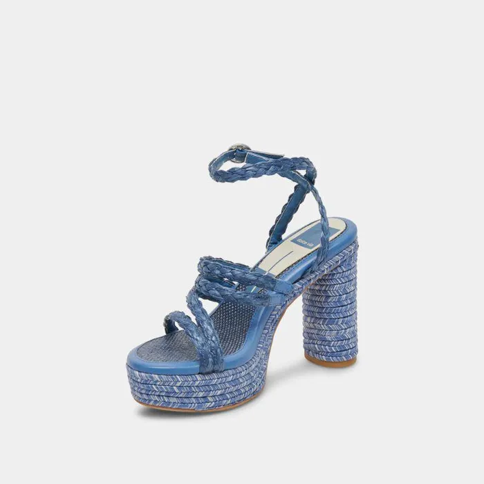 Heels Shop Dolce Vita Catina Heels Blue Raffia Blue Raffia