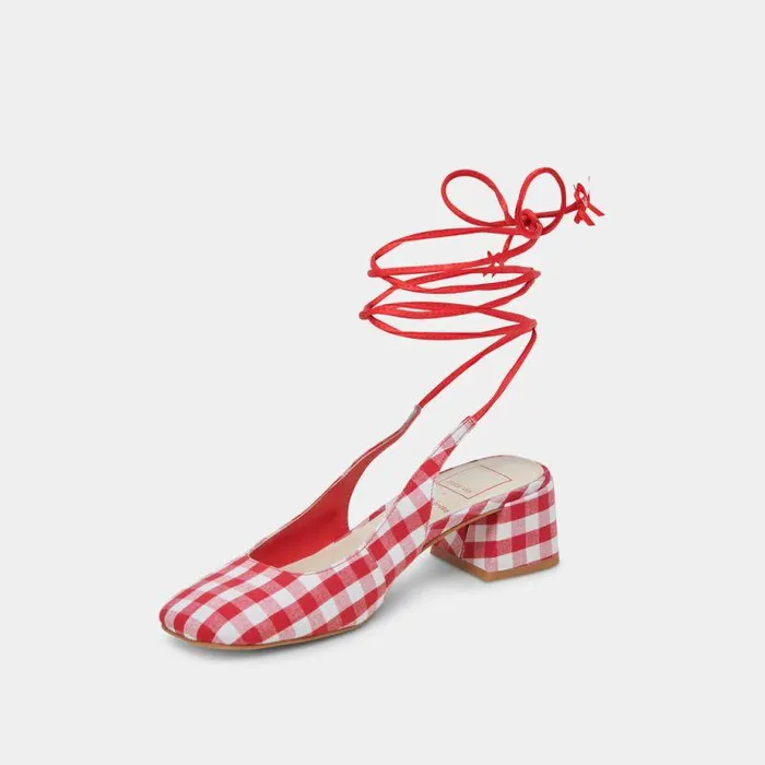 Heels Shop Dolce Vita Elodie Heels White Red Gingham White Red Gingham
