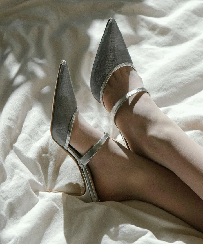Heels Shop Dolce Vita Katik Heels Silver Mesh Silver Mesh